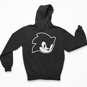 NEW Sonic Hedgehog Face Head Fleece Pullover Hoodie BLACK